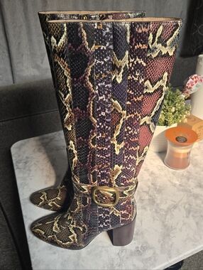 Coach Evelyn Snakeskin Pattern Block Heel Almond Toe